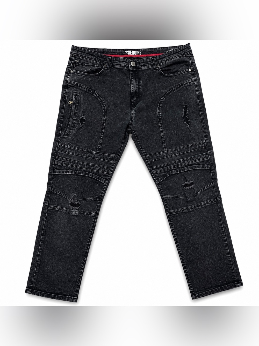 Men’s Moto Biker Distressed Black Jeans 42x32 Utility Cargo Jeans